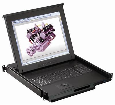 1U 17" Composite and S-Video Rackmount Monitor Keyboard Drawer with combo USB and PS2 Interface Trackball