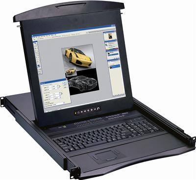 1U 17" Rackmount Monitor with Integrated PS2 KVM Switch Trackball, 16 Ports