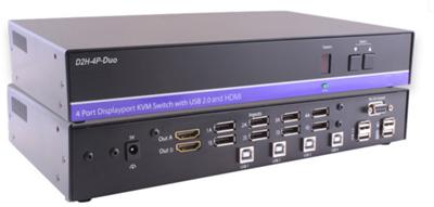 D2H-4P-DUO-S 4 Port Dual Head Display Port In and 2 Port HDMI Out KVM Switch