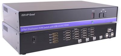 D2H-4P-QUAD-S 4 Port Quad Head Display Port In to 4 Port HDMI Out KVM Switch