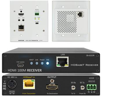 Shinybow SB-6353T/R KIT HDMI HDBaseT™ Wall Plate Transmitter w/PoH Receiver up to 330 Feet (100M) – (Single LAN, 2-Way IR, RS-232, HDMI)