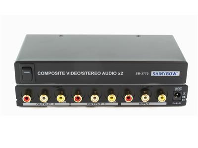 Composite Splitter Distribution Amplifier with audio RCA Connectors, 2 Ports