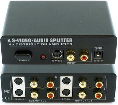 S-Video Splitter Distribution Amplifier with Audio, 4 Ports