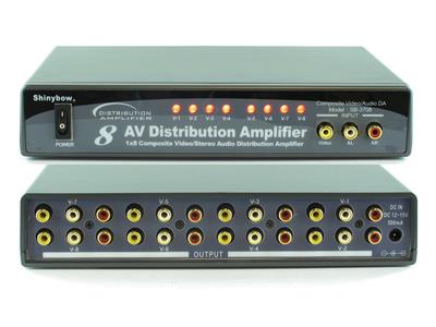 Composite Splitter Distribution Amplifier with audio RCA Connectors, 8 Ports